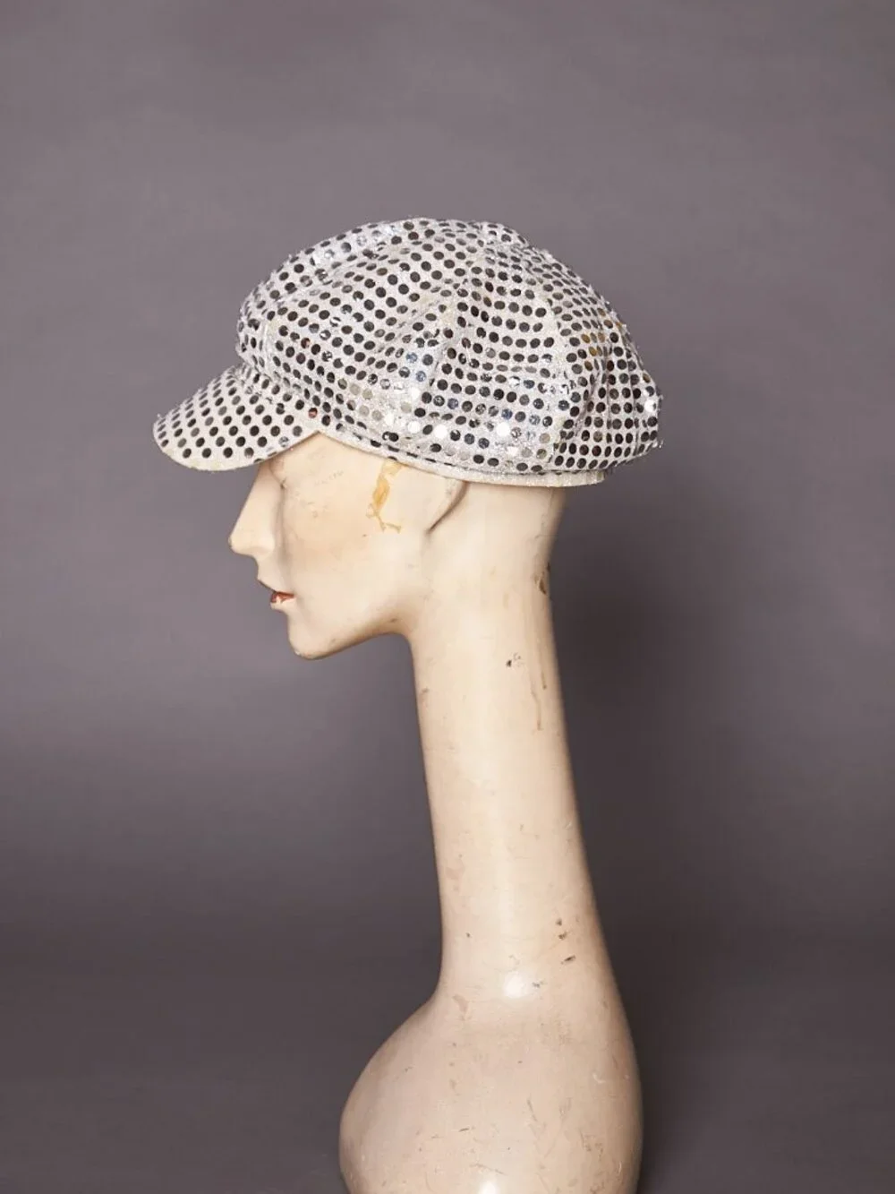 1980s Silver Sequin Beret Cap Hat